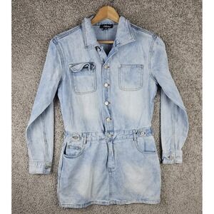 Vintage Athina Denim Light Wash Jumpsuit‎ Dress Y2K Long Sleeves Women's Medium